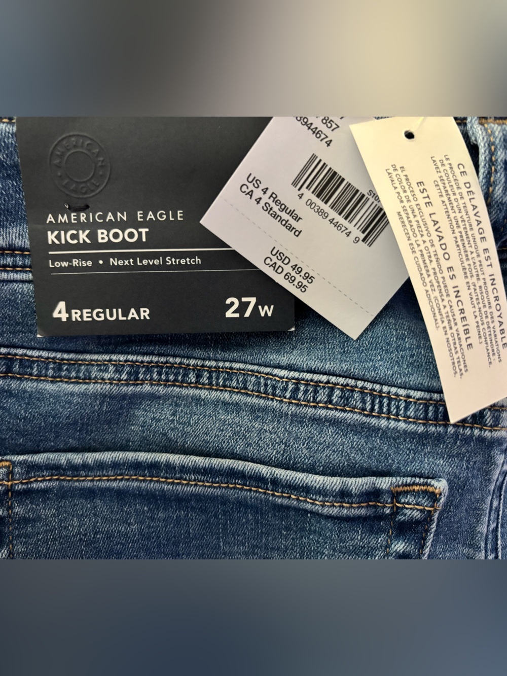 NWT AE Low Rise Kick Bootcut Jeans Next Level Stretch | Medium Wash | Size 4 - Picture 3 of 3